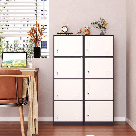 4 Door Metal Storage Locker Cabinet for Office, Home, Gym, School, Steel Cabinet to Storage File, Toys, Shoes and Sports Equipment, Locker Organizer for Gym Office Bedroom (4 Door, Grey)