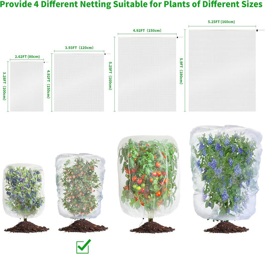 Garden Mesh Netting with Drawstring,Plants Cover Protection from Anti Birds,Bugs,Cicadas,and Insects-Pest Barrier Bag for Blueberry Bushes,Citrus,Tomatoes,Vegetables,Fruit Tree and Orange