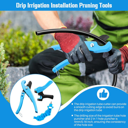 Feekoon Drip Irrigation Punch Hole Tubing Cutter Tools with Barbed Connectors, 2-in-One Drip Tubing Hole Punch for 1/4 Inch Fitting 16 20 25 mm PE Pipe and Emitter(230 Irrigation Plugs)