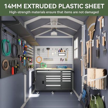 Aoxun 6.3 X 4.2 FT Resin Storage Shed Outdoor Plastic Large Garden Shed with Lockable Door, Floor for Backyard, Garden, Patio, Lawn, Grey (Grey, 6.3 x 4.4)