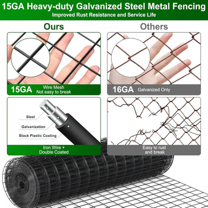 Black PVC Coated Welded Wire Fence 36 Inch x 59 Foot, 2.4" x 2.4" 15GA Garden Wire Fenceing Vinyl Coated Metal Wire Mesh Roll for Yard Vegetable Plant Protection Outdoor Dogs Chicken Poultry Netting