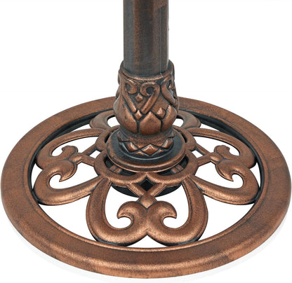 Alpine Corporation TEC116BZ Outdoor Pedestal Birdbath w/Scrollwork Base and Stakes, Elegant Garden Birdbath, 28" H, Bronze