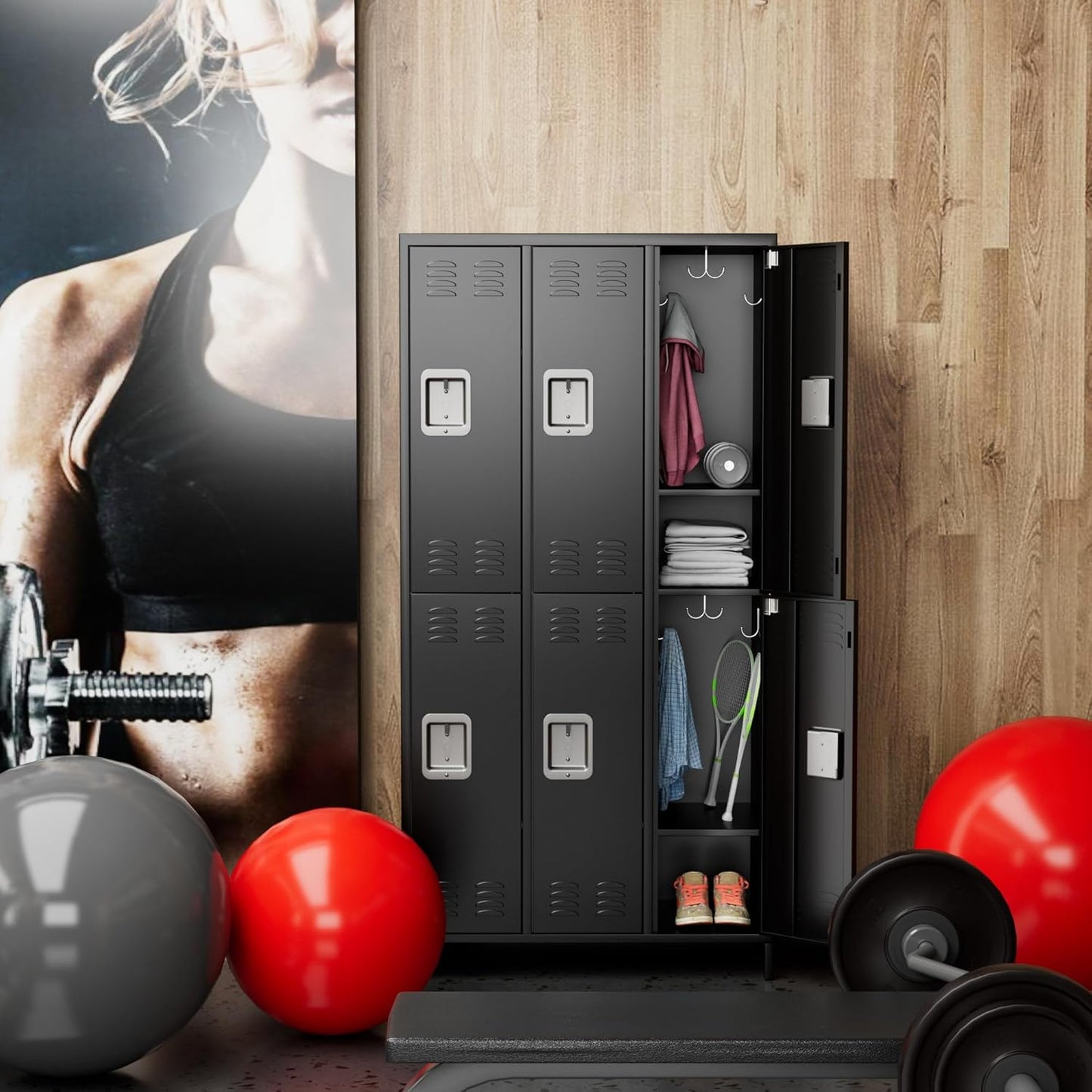 METAN Metal Locker for School Office Gym Bedroom,6 Doors Steel Storage Locker Cabinet for Employees,Industrial Storage Locker with 1 Shelves,Assembly Required (6 Door-Black)