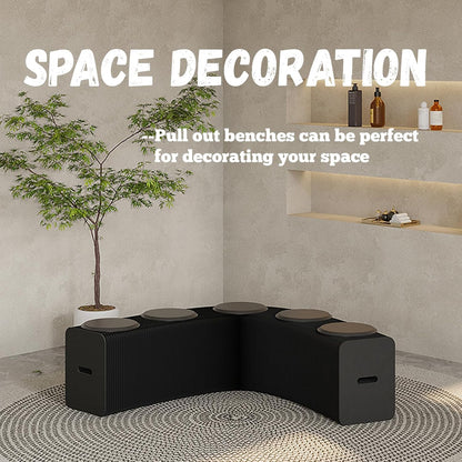 Foldable Kraft Paper Stool, Honeycomb Accordion Folding Bench, Collapsible Paper Stool for Small Spaces, Portable Footrest and Side Table for Living Room and Office,Black-44×31×150cm