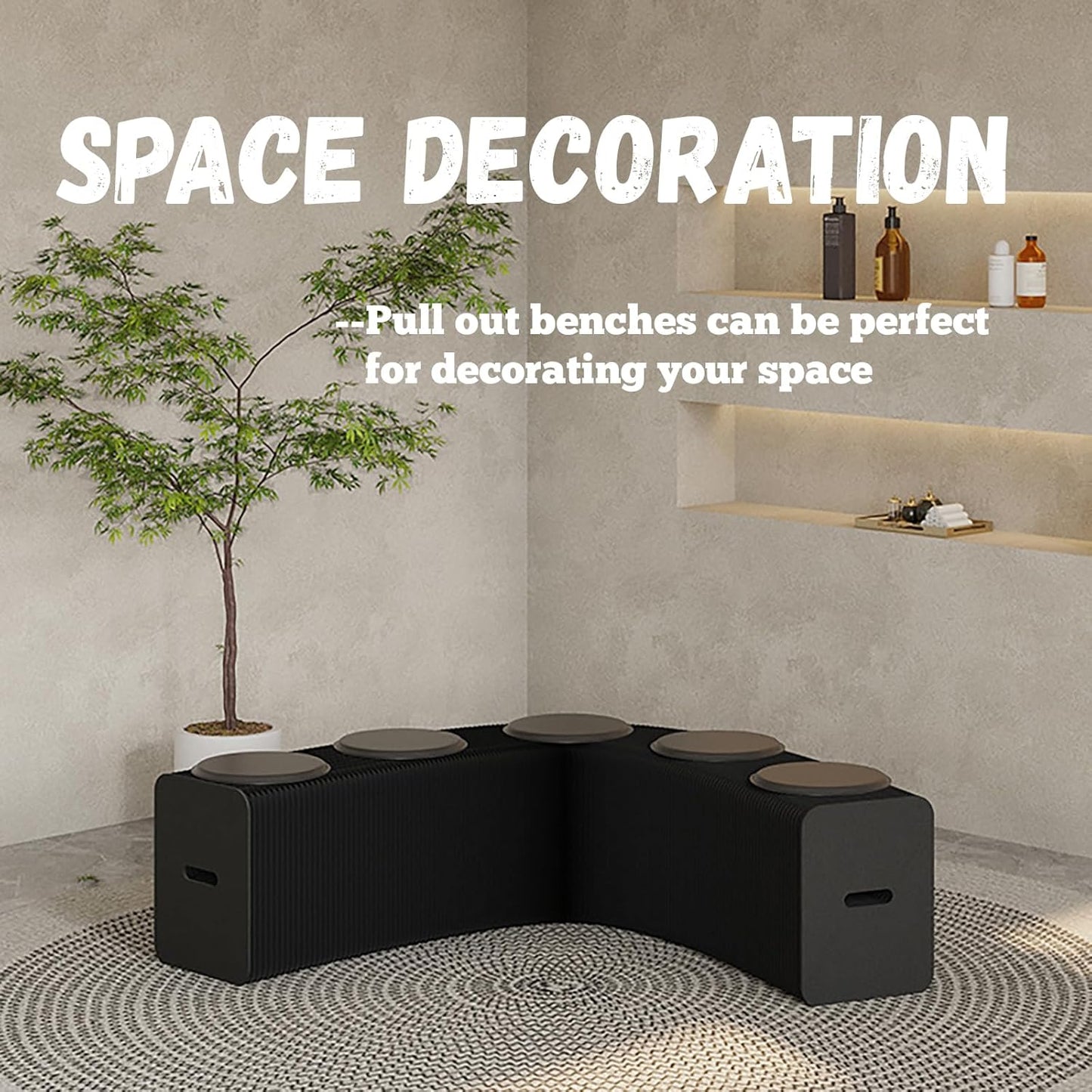 Foldable Kraft Paper Stool, Honeycomb Accordion Folding Bench, Collapsible Paper Stool for Small Spaces, Portable Footrest and Side Table for Living Room and Office,Black-44×31×600cm