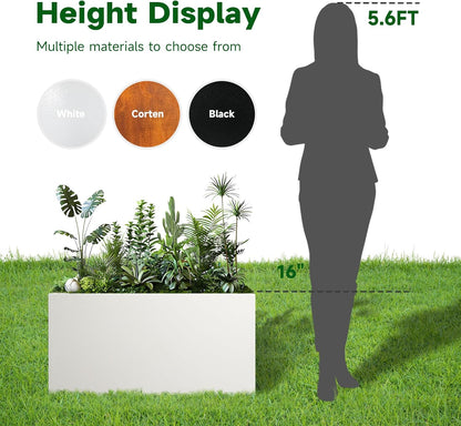 Galvanized Steel Garden Planter - White Matt Galvanized Metal Planter Box - Modern Metallic Heavy Planter - Indoor & Outdoor, Commercial & Residential (White, L36 x W12 x D16)