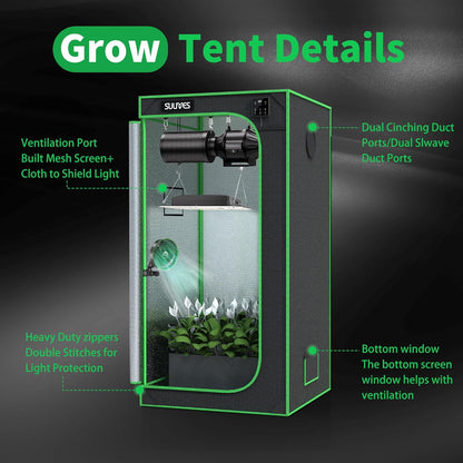 SULIVES Grow Tent, 63"x32"x32" Indoor Hydroponic Water-Resistant System with Removable Floor Tray and Observation Window, Easy Setup,600D Mylar Hydroponic Dark Room for Indoor use.