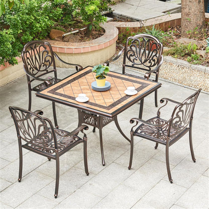 Outdoor Dining Chair Cast Aluminum Patio Chairs Set of 2 All-Weather Patio Dining Chair with Adjustable Feet for Backyard Garden (YLSB Chair)