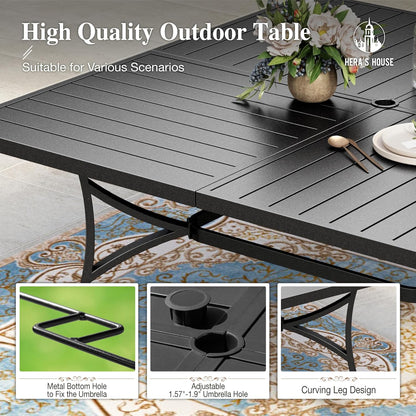 HERA'S HOUSE 9 Pieces Patio Dining Set, Outdoor Table and Chairs Set for 8, 8 x Brown Textilene Dining Chair and 60" Square Metal Dining Table, Outdoor Dining Sets for Lawn Garden Backyard Deck