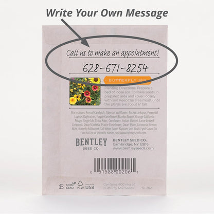 Bentley Seeds Grow with Us Pre Filled Butterfly Mix Seed Packets - 25 Individual Assortment Butterfly Mix Seed Packs for Party Favors Non-GMO Eco-Friendly Summer to Fall Gift - Outdoor Garden Seeds