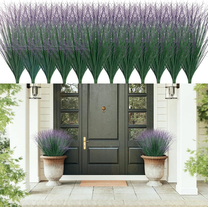 48Pcs Artificial Grass Plants, Faux Shrubs Wheat Grass, Artificial Tall Grass Fake Plants for Outdoor Decor,Artificial Greenery Stems Weed for Room Indoor Home Decor（Green Purple Tail）