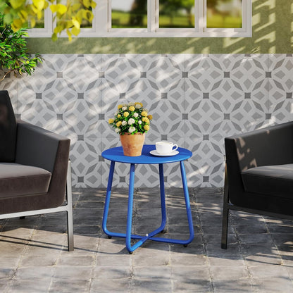 HollyHOME Round Metal Side Table, Rust-Resistant Patio Small Plant Stand, Outdoor 17.32'' Portable End Table for Balconies, Gardens, Living Rooms and Bedrooms, SkyBlue
