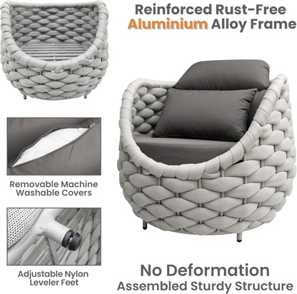 Patio Conversation Deck Furniture Sets: 6-Piece Aluminum Woven Rope Outdoor Sofa Set - Modern Cushions Couch Set - No Assembly Metal Porch Seating for Deck Yard Garden Lanai Pool Hotel Resort