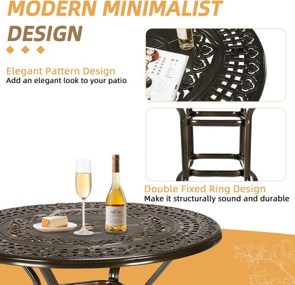 5 Pieces Patio Swivel Bar Set, Patio Bar Table and Chairs Set, All-Weather Cast Aluminum Outdoor Swivel Bar Stools of 4 and 38.5" Bar Height Table, High Top Bistro Set for Deck, Pool, Garden