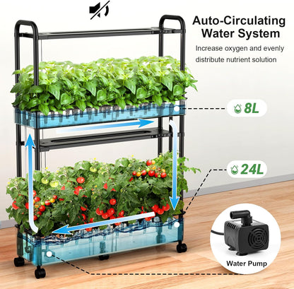 Growell Large Hydroponics Growing System Kit, 60 Pods Vertical Hydroponic Garden with 2 Light Modes Grow Light, Auto Circulating Water System, 32L Indoor Gardening System for Herb Vegetable Fruit