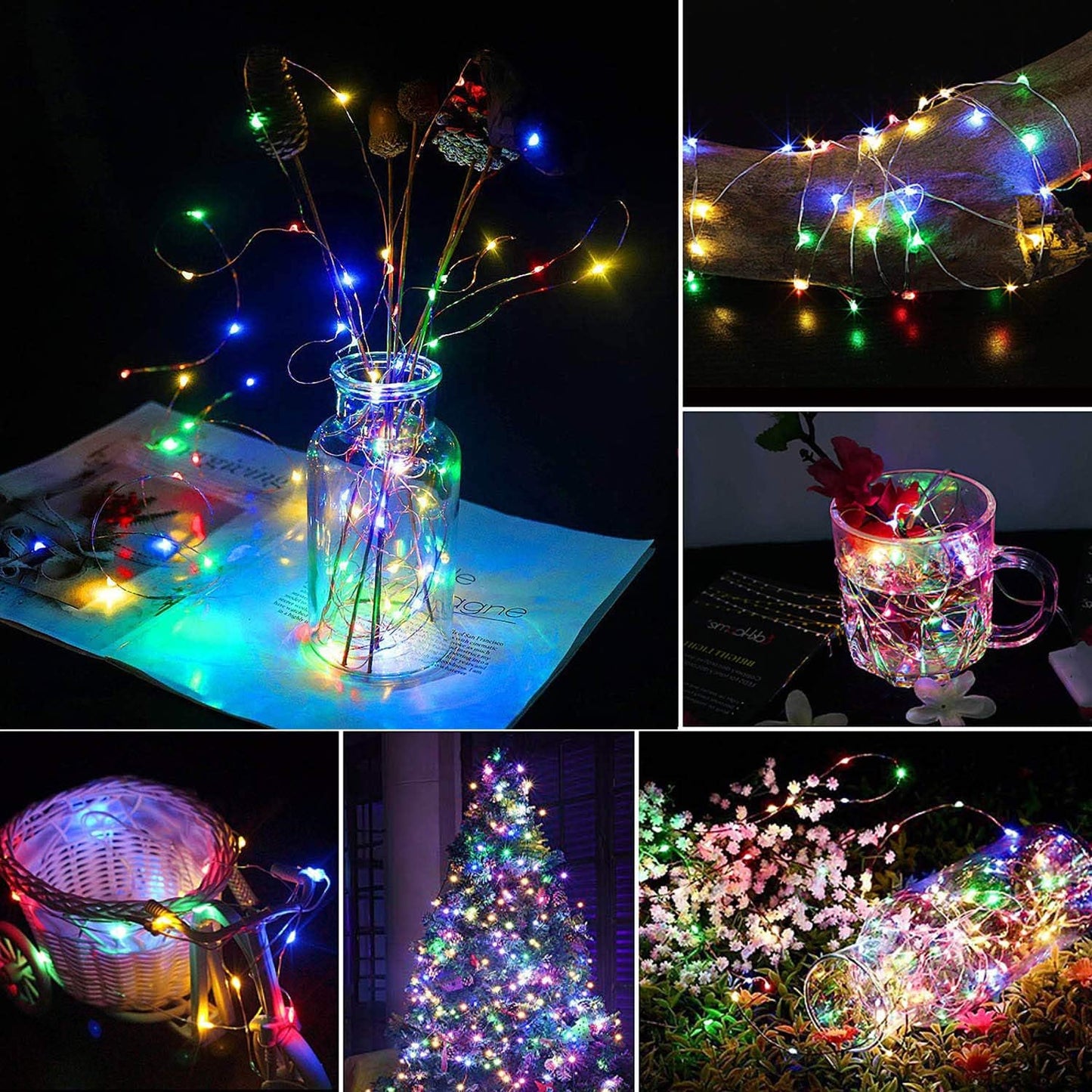 2 Pack Total 200 LED 66FT Solar Powered Copper Wire String Lights Outdoor, Waterproof, 8 Modes Fairy Lights for Garden, Patio, Party, Yard, Christmas (Multicolor)