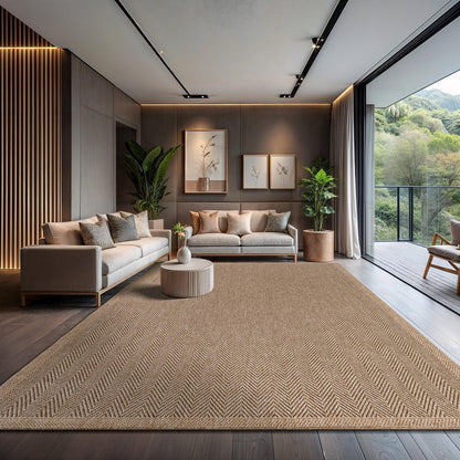 CAMILSON Easy Jute Rug 10x14, Indoor Outdoor Natural Color Fiber Area Rugs for Living Room Patio and Kitchen Rug Herringbone Woven Design Easy-Cleaning Washable Outside Carpet Alfombras 10 x 14