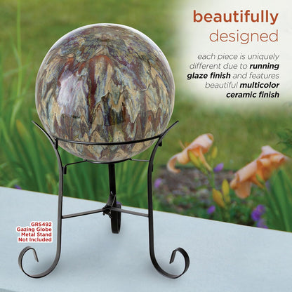 Alpine Corporation 10" Tall Indoor/Outdoor Glazed Ceramic Gazing Globe Yard Decoration