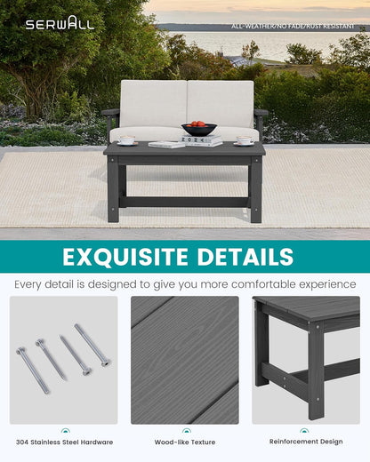 SERWALL HDPE Outdoor Coffee Table, All-Weather Patio Coffee Table, Rectangle Adirondack Outdoor Table Fits with Outdoor Sectional Couch for Outside Deck Porch Lawn, 37.8" x 22.8", Grey