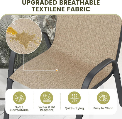 UDPATIO Patio Chairs Set of 6, Stackable Outdoor Dining Chairs with High Back, Breathable Textilene Fabric Outdoor Chair All Weather, 350LBS Capacity for Garden, Backyard (Brown)