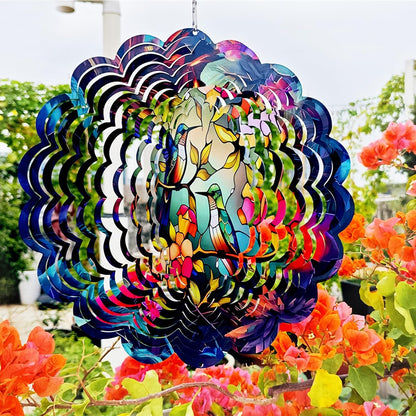 Wind Spinners Outdoor Hummingbird Art12 inch 3D Stainless Steel Laser Cut Metal Art Geometric PatternWind Sculpture Hanging for Yard Garden Decorations Wind Sculpture Gifts Outdoor