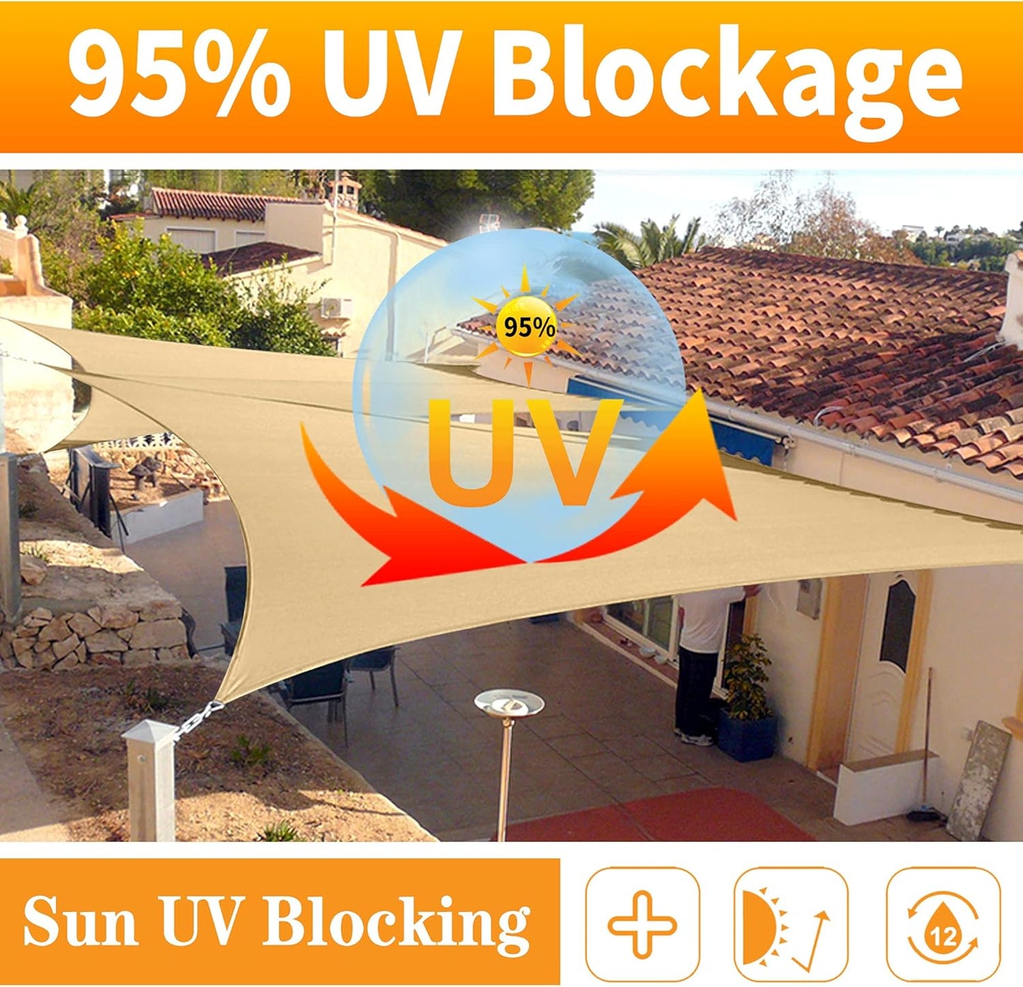 5' x 10' White Rectangle Sun Shade Sail SSP1212 Canopy Durable Fabric UV Block Awning,We Make Custom Orders