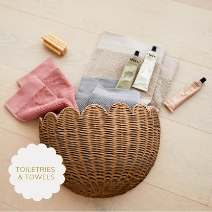 BEBE BASK Scalloped Wicker Hanging Basket - The Original Wicker Wall Decor - Hand Woven Wall Basket - Home Décor Wall Hanging Basket - Wall Storage Basket for Nursery, Living Room and Bathroom (Mocca)