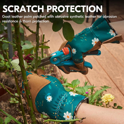 Vgo... 1Pair Gardening Gloves for Women, Goatskin leather Thorn Proof Working Gloves for Weeding, Digging, Raking, Pruning and Planting,Touchscreen(L,Dark Green,GA7471)