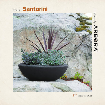 ARBORA 21" and 26” Santorini Bowls with Classic Black Finish - Polyresin Indoor and Outdoor Planters, Durable, Weatherproof, Lightweight, Large Plant Pots for Patio, Garden, Deck