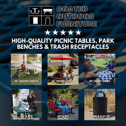 Heavy-Duty Portable Outdoor Bench Thermoplastic Coated, Expanded Metal, Commercial-Grade Seating, Made in America (Portable with Back, 8 Ft, Textured Brown)