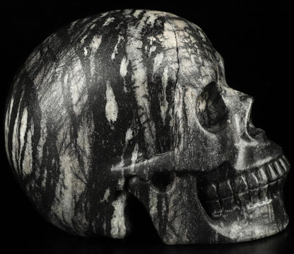 Skullis 5.0”Picasso Jasper Crystal Skull, Hand Carved Gemstone Fine Art Sculpture, Reiki Healing Stone Statue.2634.