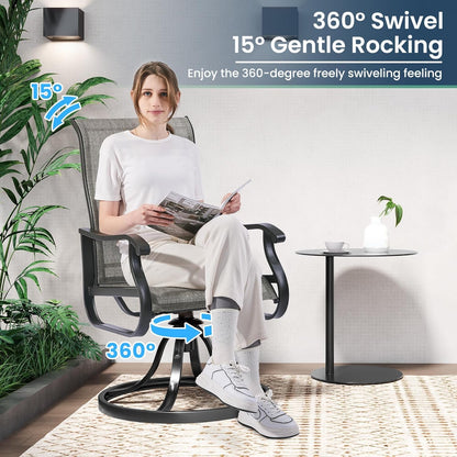 Amopatio Patio Swivel Chairs Set of 6, Outdoor Swivel Rocker Dining Chairs with All Weather Textilene High Back & Metal Frame, for Backyard Deck Lawn Garden (Light Gray)