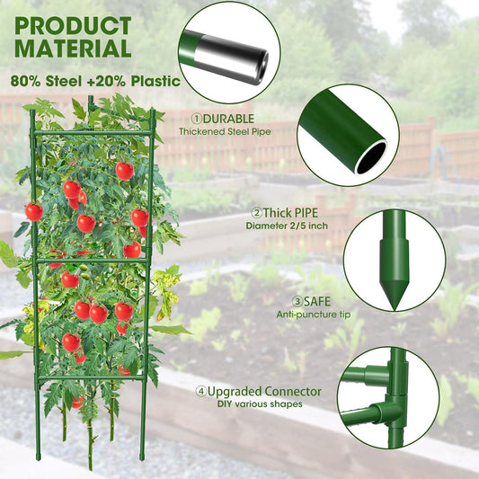 3 Pack Tomato Cage,Tomato Cage for Raised Garden Bed, 48'' Tall Tomato Trellis Triangle or Square Cages for Garden,Pots, Plant Cages & Supports（Green, Extra Bold ）