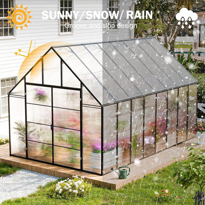 CDCASA 16.5x10.2x10 FT Greenhouse for Outdoors,Easy Assembly Large Polycarbonate Greenhouse Aluminum Greenhouses w/3 Vents Window, Swing Door, Walk-in Green House for Patio, Backyard, Garden, Black