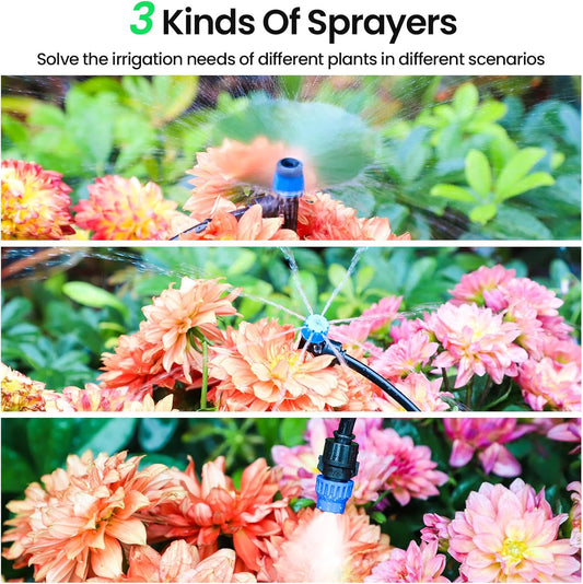 MIXC 247 FT Drip Irrigation System,Quick Connector Garden Watering System Automatic Sprinkler System Kit for Lawn Raised Bed Greenhouse Plant Watering System with 1/4'' Tubing,Drip Emitters,Connectors