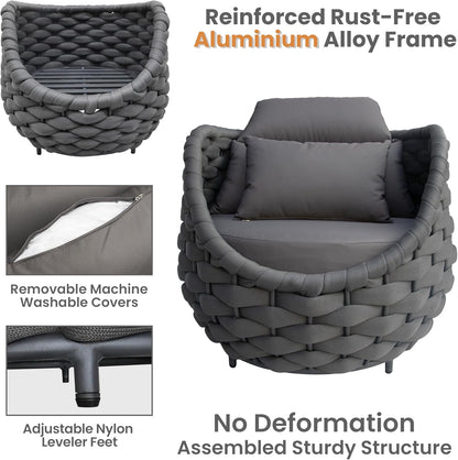 Patio Conversation Deck Furniture Sets: 6-Piece Aluminum Woven Rope Outdoor Sofa Set - Modern Cushions Couch Set - No Assembly Metal Porch Seating for Deck Yard Garden Hotel Resort, Dark Grey
