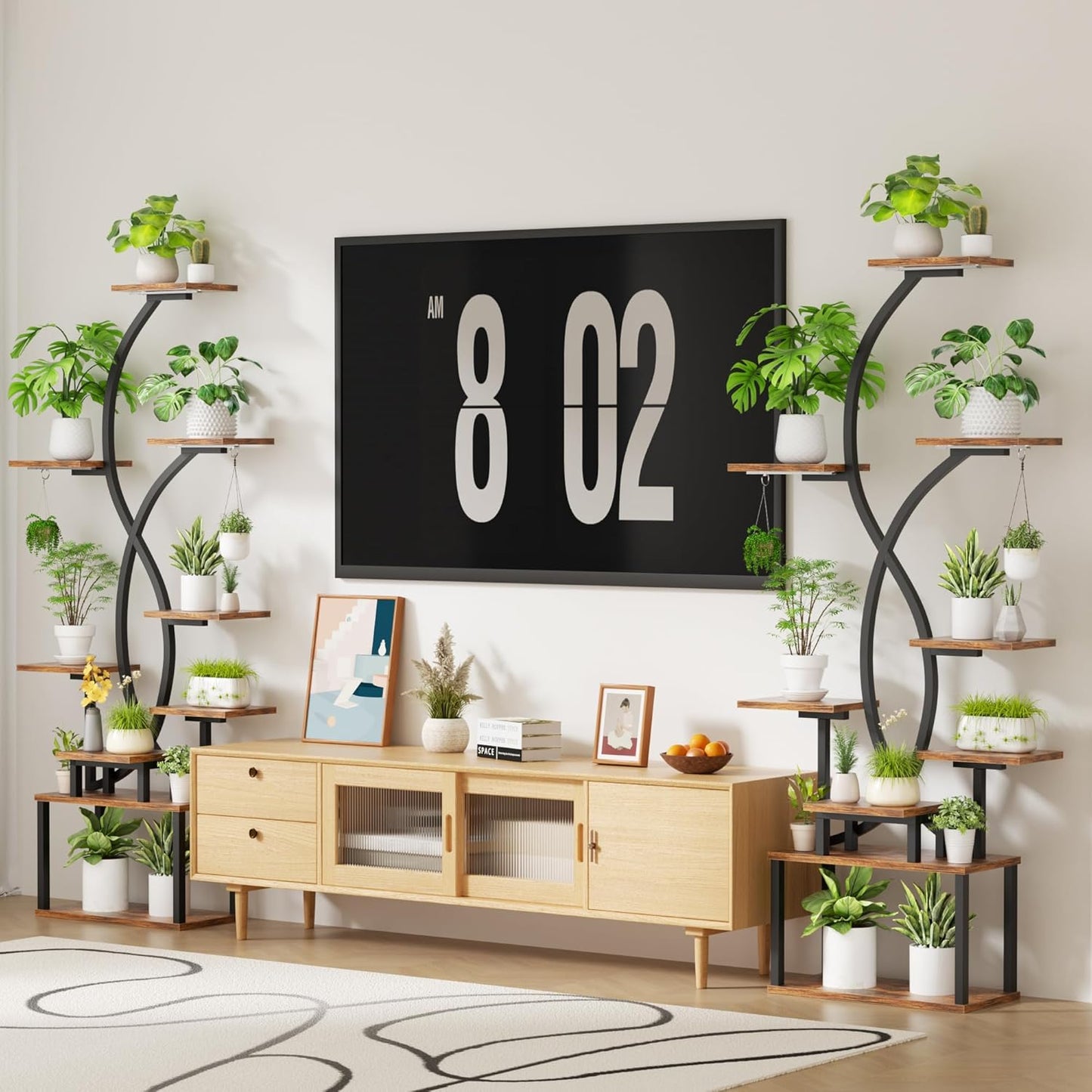 DTK Plant Stand Indoor with Grow Lights,62.5" Tall Plant Light Shelf, 9 Tiered Grow Light Shelf for Indoor Plants, Large S-Shape Corner Plant Shelf, Flower Display Holder for Living Room, Bedroom,Patio Decor