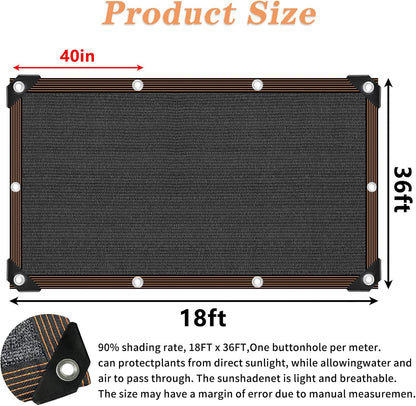 QLOFEI 18x36 FT Shade Cloth for Garden, 80-90% Sunblock Neting Cover with Grommets, Sun Screens for Patio Plants Greenhouse, Anti-UV Shade Sails for Kennel Chicken Coop Pergola Outdoor
