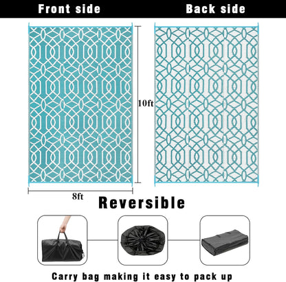 HEBE Outdoor Rug Waterproof 8x10, Reversible Plastic Straw Rug RV Camping Rug, Indoor Outdoor Patio Mat Clearance, Outside Carpet for Porch,Deck,Camper,Balcony,Backyard,Picnic