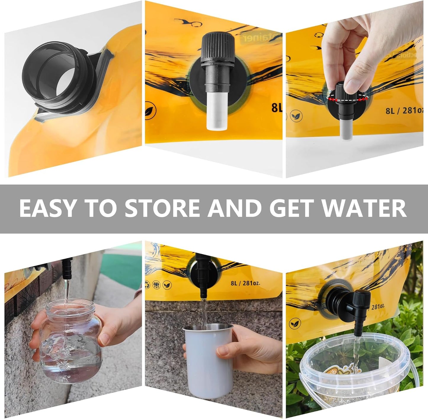 Collapsible 8L Water Storage Bag, BPA-Free Portable Folding Water Jug with Adjustable Faucet, Leakproof Emergency Water Bag for Camping, Hiking, Riding, Outdoor Sport (Blue & Orange 4)