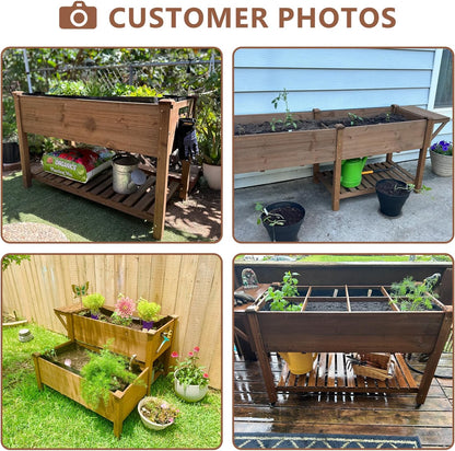 Raised Garden Bed with Legs Outdoor,Elevated Garden Box,Storage Shelf, Protective Liner for Backyard,Patio,Balcony,80x23x30in (Brown)