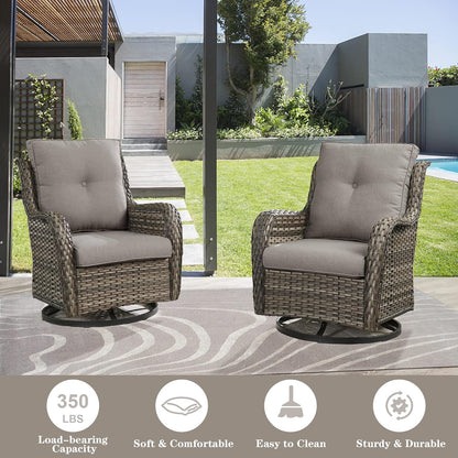 Outdoor Wicker Furniture Patio Set - 7 Piece Backyard Furniture Grey Rattan Conversation Sets with Swivel Rocker Chairs, Rattan Sofa, Club Chairs and Coffee Table, Grey Cushion