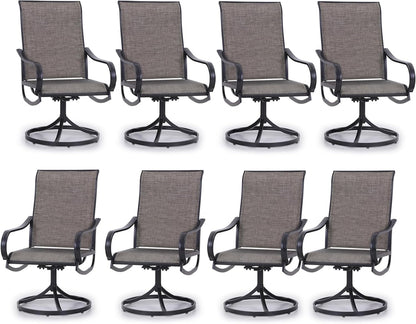 PHI VILLA Patio Swivel Dining Chairs Set of 8, Outdoor Metal Chair with Textilene Mesh Fabric, Gentle Rocker Chair, Black Frame for Deck Lawn Garden