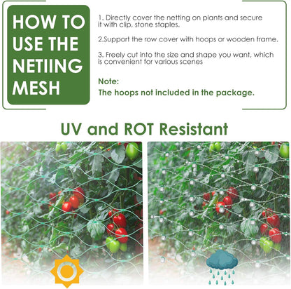 13X65Ft Bird Netting for Garden Protect Vegetable Plants and Fruit Trees,Plastic Trellis Netting for Birds, Deer,Squirrels and Other Animals