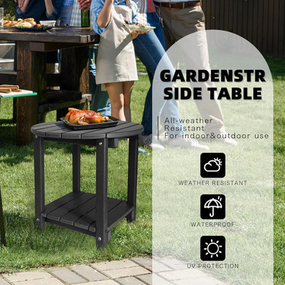 Adirondack Round Outdoor Side Table 2-Tier Storage Patio Side Table, HDPE End Tables for Backyard Pool Porch Garden Lawn (Black)