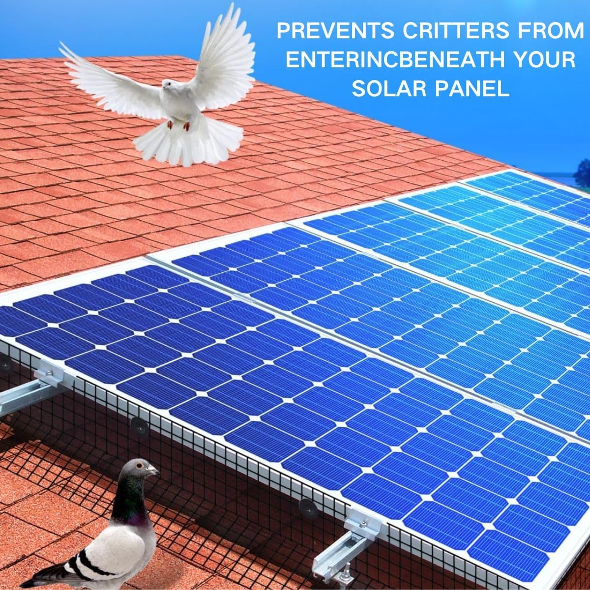 Lianart 6In x 100Ft Solar Panel Bird Guard, Solar Screen, Exclusion Mesh Roll Fence Kit | Black PVC Coated, ½ Inch Wire, Critter Guards for Solar Panels, Pigeon Netting, Roof Protection Net