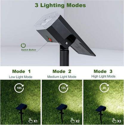 Solar Spot Lights Outdoor Waterproof IP65, 3 Lighting Modes Solar Outdoor Lights for Garden Yard Outside Landscape, 2 Pack