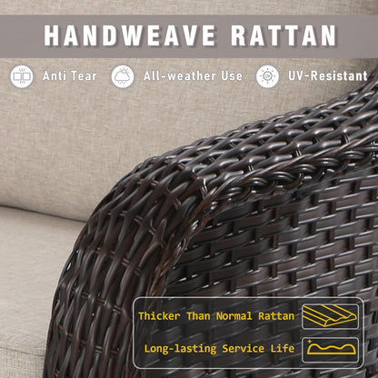 77 inch Outdoor Wicker 3 Seater Sofa, All-Weather Use Patio Rattan Sofa with Seat and Back Cushion, Ideal for Porch, Backyard, Balcony, Poolside, Beige