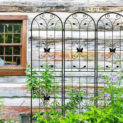 4 Pack Metal Garden Trellis 86.7" Black Fence Rustproof Garden Trellis for Climbing Plants Support Roses Flower Outdoor Lawn, Black