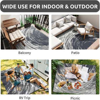 COCOER Modern Outdoor Rug 9x12 Reversible-Waterproof Outdoor Patio Rug-Quick Dry Outdoor Area Rugs Indoor Outdoor Rugs-Outside Rug Patio Decor for Porch Deck Balcony Backyard
